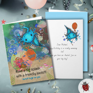 Funny Axolotl Alotl Fun Boy Birthday Card