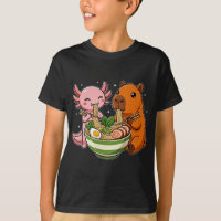 Funny Axolotl and Capybara Eating Ramen Cute