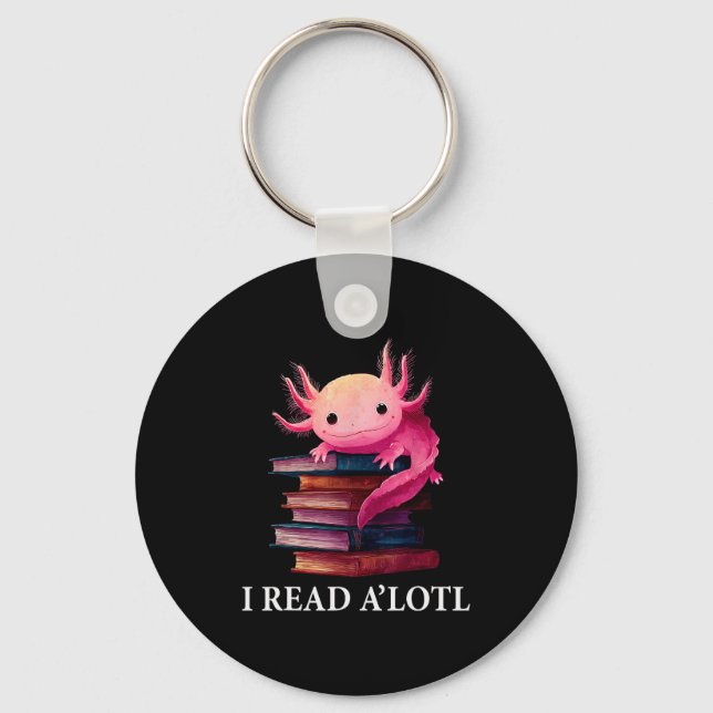 Funny Axolotl Book Lover Librarian Reading Library Key Ring (Front)
