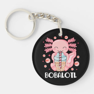 Funny Axolotl Bubble Tea Key Ring