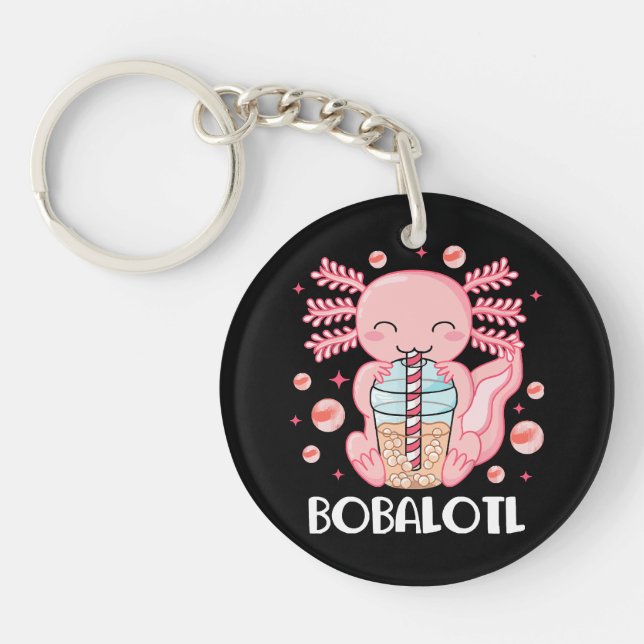 Funny Axolotl Bubble Tea Key Ring (Front)
