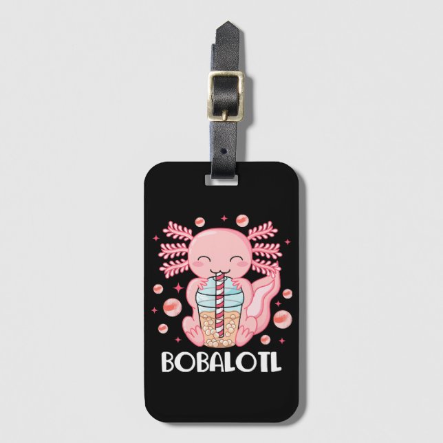Funny Axolotl Bubble Tea Luggage Tag (Front Vertical)