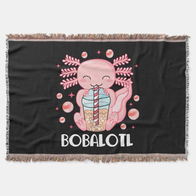 Funny Axolotl Bubble Tea Throw Blanket (Front)