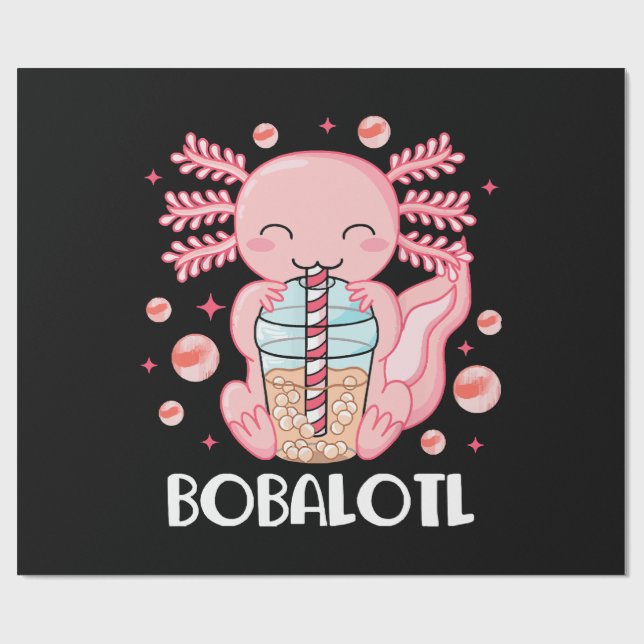 Funny Axolotl Bubble Tea Wrapping Paper (Flat)
