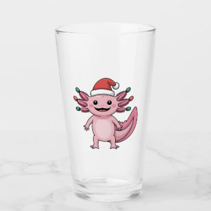 Funny Axolotl Christmas Santa Hat Xmas Outfit Glass
