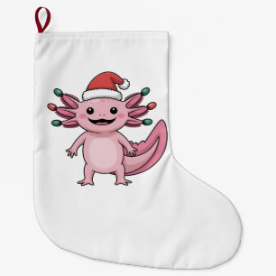 Funny Axolotl Christmas Santa Hat Xmas Outfit Large Christmas Stocking