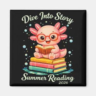 Funny axolotl dive into story summer reading kids magnet