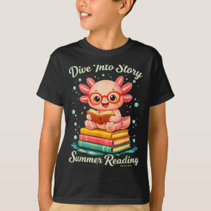 Funny axolotl dive into story summer reading kids T-Shirt