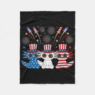 Funny Axolotl Fireworks American Usa Flag 4th Of J Fleece Blanket