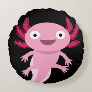 Funny Axolotl Illustration Round Cushion