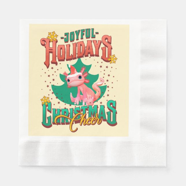 Funny Axolotl Joyful Holidays Christmas Cheers Napkin (Front)