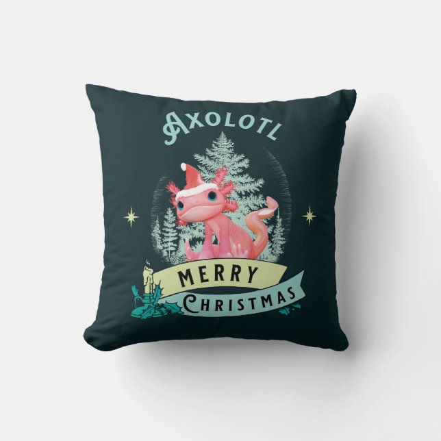 Funny Axolotl Merry Christmas Cushion (Front)