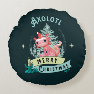 Funny Axolotl Merry Christmas Round Cushion
