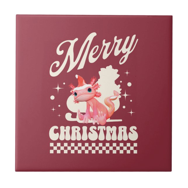 Funny Axolotl Merry Christmas Tile (Front)