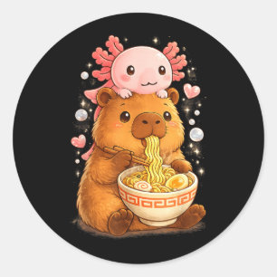Funny Axolotl Noodle Anime Kawaii and Capybara Classic Round Sticker