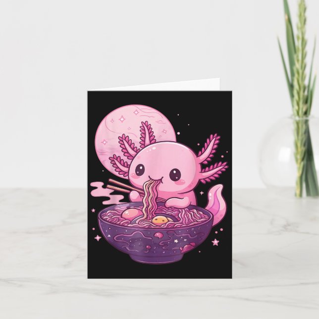 Funny Axolotl Noodle Anime Kawaii Axolotl Eating R Card (Front)