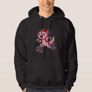 Funny Axolotl on Roller Skates Cute Skater Animal Hoodie