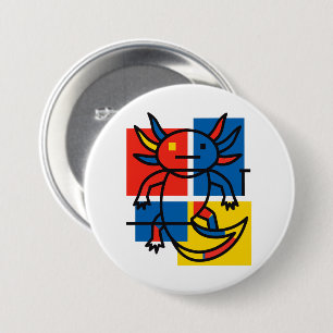 Funny Axolotl Piet Mondrian Abstract Art Pattern 7.5 Cm Round Badge