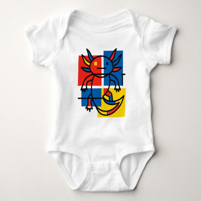 Funny Axolotl Piet Mondrian Abstract Art Pattern Baby Bodysuit (Front)
