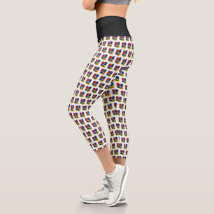 Funny Axolotl Piet Mondrian Abstract Art Pattern Capri Leggings