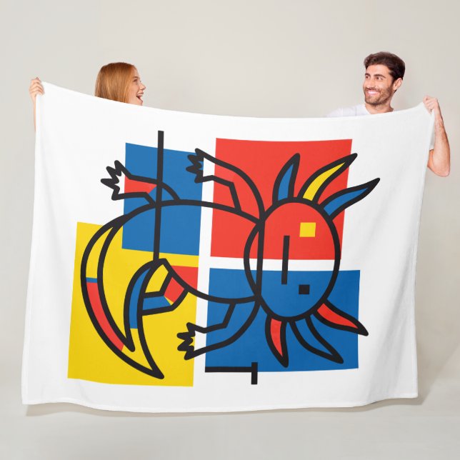 Funny Axolotl Piet Mondrian Abstract Art Pattern Fleece Blanket (In Situ)