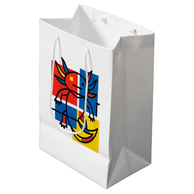 Funny Axolotl Piet Mondrian Abstract Art Pattern Medium Gift Bag (Front Angled)