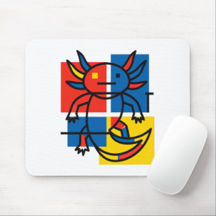 Funny Axolotl Piet Mondrian Abstract Art Pattern Mouse Pad