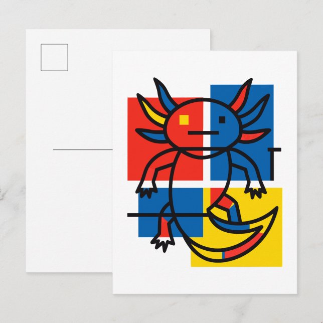 Funny Axolotl Piet Mondrian Abstract Art Pattern Postcard (Front/Back)