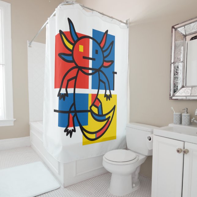 Funny Axolotl Piet Mondrian Abstract Art Pattern Shower Curtain (In Situ)