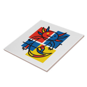 Funny Axolotl Piet Mondrian Abstract Art Pattern Tile