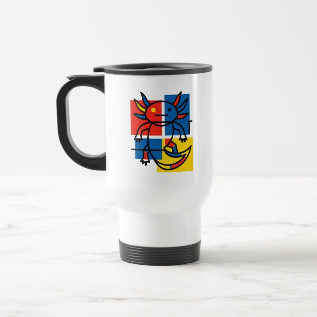 Funny Axolotl Piet Mondrian Abstract Art Pattern Travel Mug (Left)