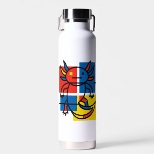 Funny Axolotl Piet Mondrian Abstract Art Pattern Water Bottle