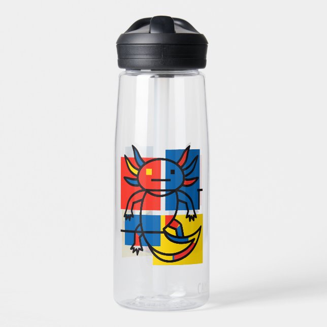 Funny Axolotl Piet Mondrian Abstract Art Pattern Water Bottle (Front)