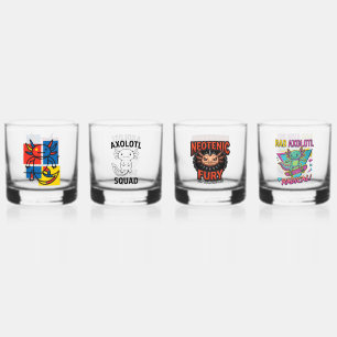 Funny Axolotl Piet Mondrian Abstract Art Pattern Whiskey Glass