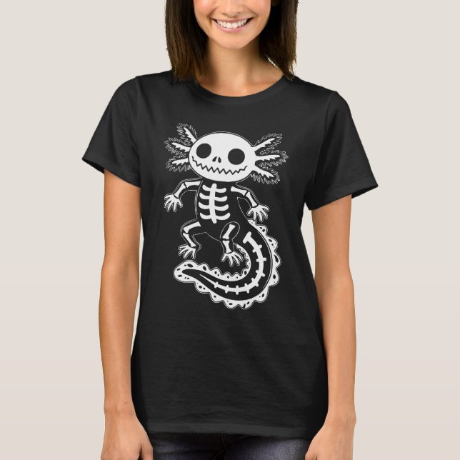 Funny Axolotl Skeleton Halloween Spooky Skull T-Shirt (Front)