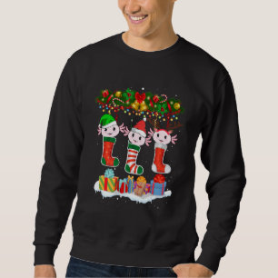 Funny Axolotl Socks Christmas Lights Family Pajama Sweatshirt