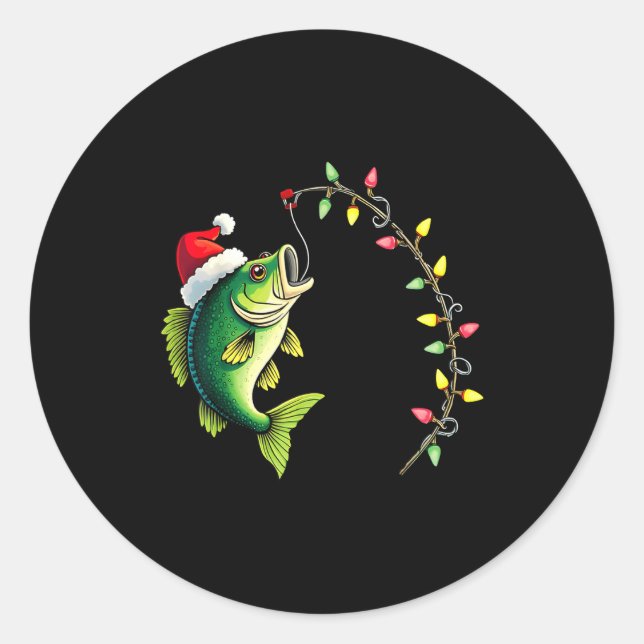 Funny B Fishing Santa Hat Christmas Pajama Fisherm Classic Round Sticker (Front)