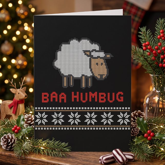 Funny Baa Humbug Sheep | Ugly Sweater Faux Knit Card (Creator Uploaded)