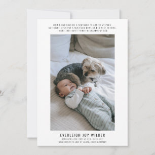 Funny Baby And Dog Photo Birth  Announcement
