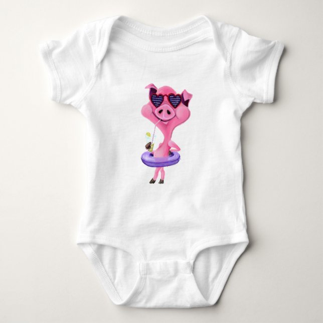 Funny Baby Bodysuit with Happy Party Pig (Front)