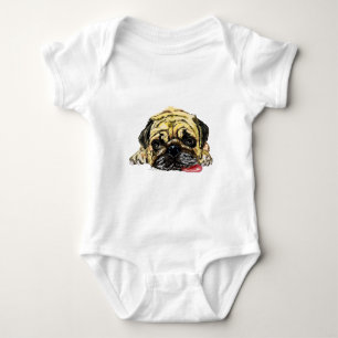 Funny Baby Bodysuit with Pug Dog - Tired