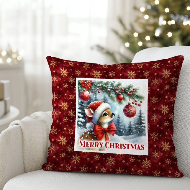 Funny Baby Deer Snowy Forest Kids Gift Christmas  Cushion (Funny Baby Deer Snowy Forest Kids Gift Christmas Pillow

)