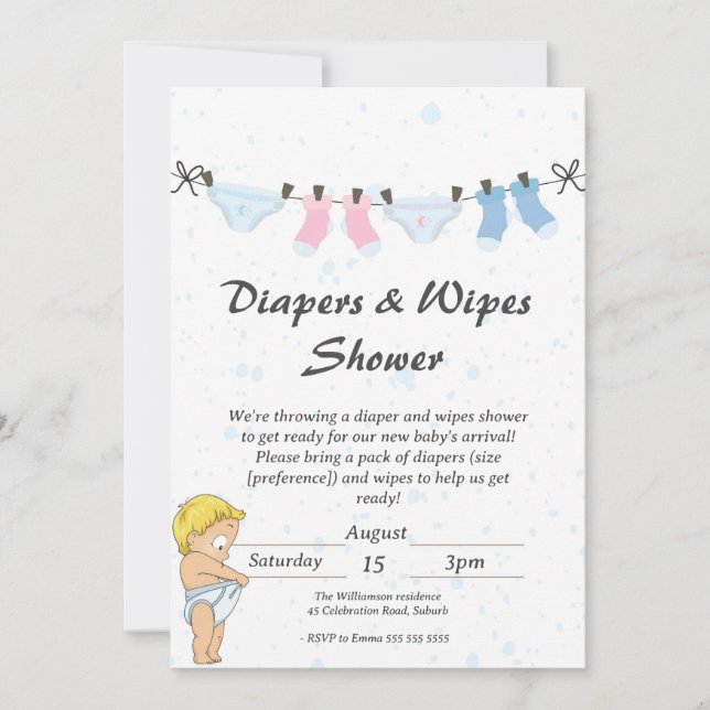 Funny Baby Diaper and Wipes Shower Invitation (Front)