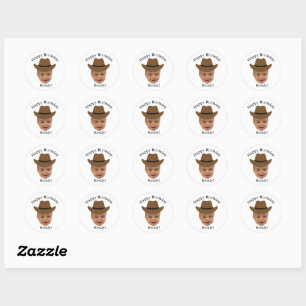 Funny Baby Face 1st Rodeo Western Theme  Classic R Classic Round Sticker
