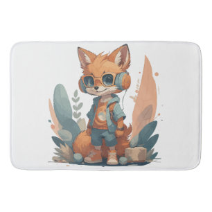Funny baby fox headphone bath mat