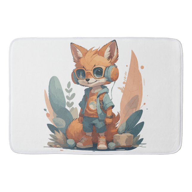 Funny baby fox headphone bath mat (Front)