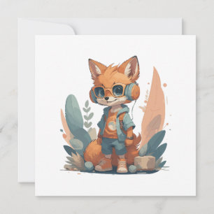 Funny baby fox headphone invitation