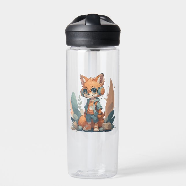 Funny baby fox headphone water bottle (Front)