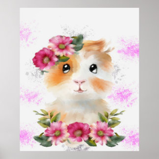 Funny Baby Guinea Pig With Flower Gift Lovers Poster