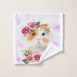 Funny Baby Guinea Pig With Flower Gift Lovers Wash Cloth